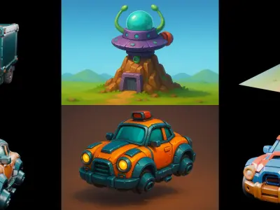 Stylized Car Advanced model bundle 14 pack 100 glb 3D model