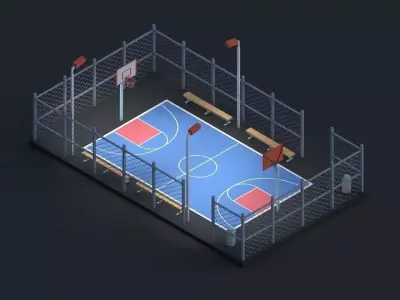 Cartoon Low Poly Basketball Court Low-poly 3D model