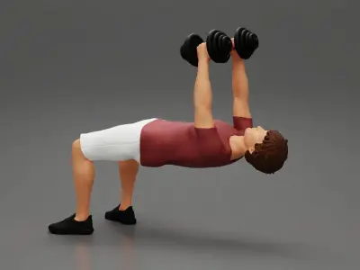 Muscular working out in gym doing exercises with dumbbell chest 3D print model