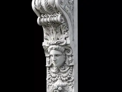 Corbel ornate marble column with face 3D model
