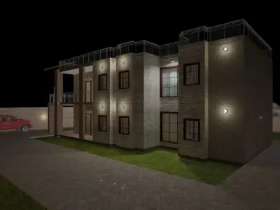 3D-Model Resident house at night Free 3D model