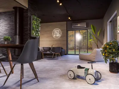 Industrial with wood Interior Cinema 4d  corona renderer 3D model