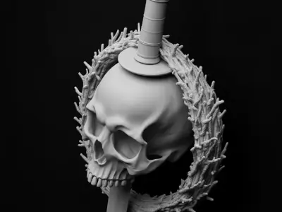 Golden Skull Dagger Wall Mount Dark Fantasy Decorative Sculpture Low-poly 3D model