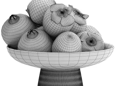 bowl of pomegranate and persimmon fruit 3D model