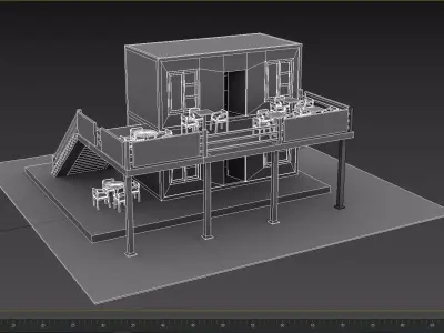Containers Cafe with Interior  Low Poly PBR Low-poly 3D model