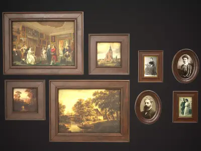 Vintage Picture and Photo Frames Set Low-poly 3D model