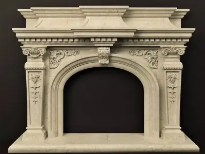 Classic Marble Fireplace - High Quality 3D Model 02 3D model