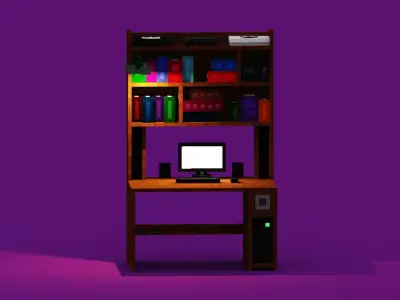 3D Voxel Study Desk And Isometric Sprites 3D model