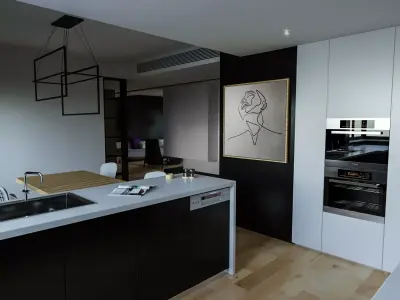 Kitchen dining and living room modern in modern house 3D model
