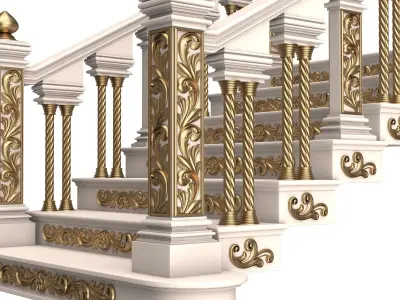 Carved Stair 04 White Low-poly 3D model