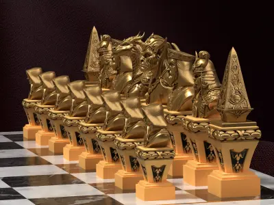 Gothic Fantasy Chess Pieces Set of 6 - Demons Dragons 3D STL 3D print model