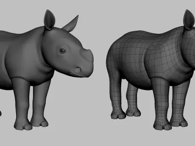 Baby Rhino Low-poly 3D model