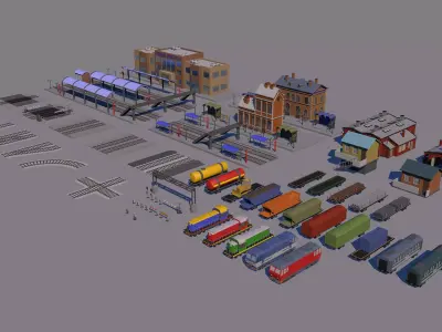 Package Cartoon low-poly railway station 3D model 3D model