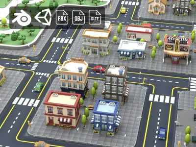 Cartoon Low Poly Modular City Pack Low-poly 3D model