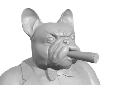 Gentleman French Bulldog half body with cigar 3D print model