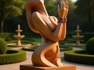 Layered Wood Sculpture Abstract Female Form 3D Low-poly 3D model
