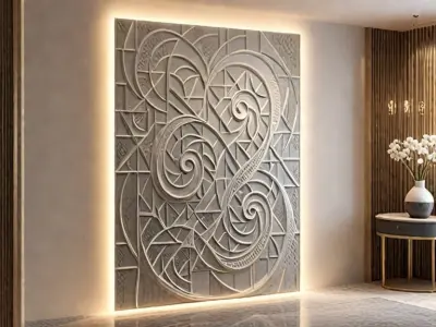 Modern Relief Wall Mural Decor CNC 3D Print 02 3D model