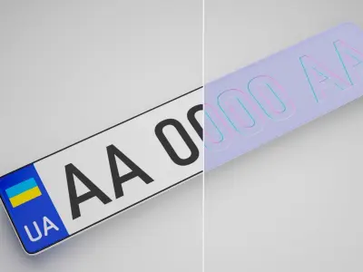 100 car license plate UA Low-poly 3D model
