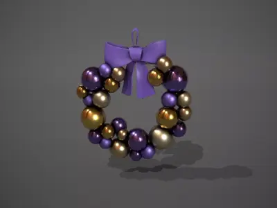 Purple and Gold Christmas Bauble Wreath Low-poly 3D model