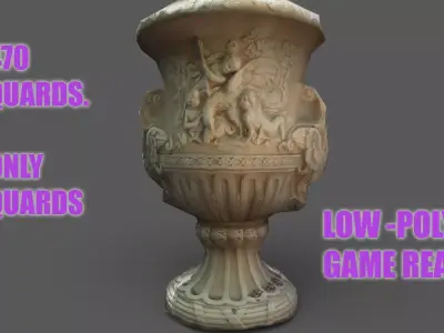 Exterior 2-sided LOW POLY antique photorealistic vase  Low-poly 3D model