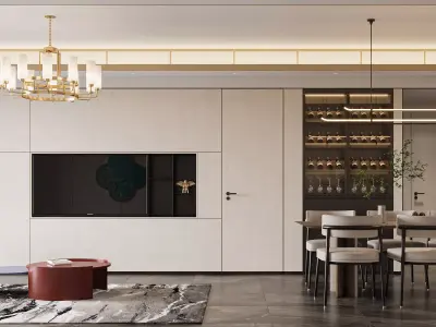 chinese living room dining room interior scenes 17 3D model