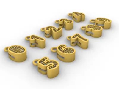 Numbers Charms Numeros lisos y con gemas 3D print model