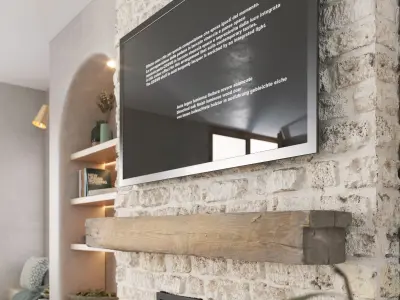 Realistic Bohemian Wall Design Arched Shelves Stone Fireplace  3D model