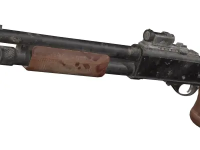 Detailed Old Shotgun Rig  Low-poly 3D model