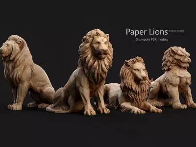 Paper Lions - 5 lowpoly PBR models Low-poly 3D model