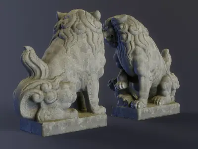 Japanese Shrine Dogs Komainu Low-poly 3D model