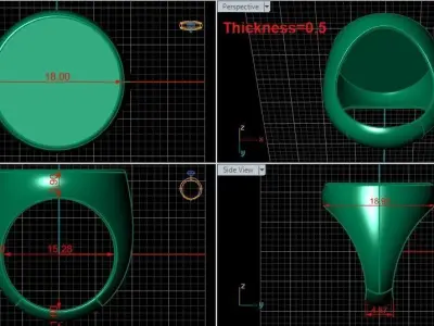Round Signet Ring Base 18MM top in All sizes 178-MWC 3D print model