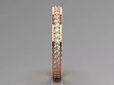 Three-Row Diamond Eternity Band in Rose Gold model rr0032 3D print model