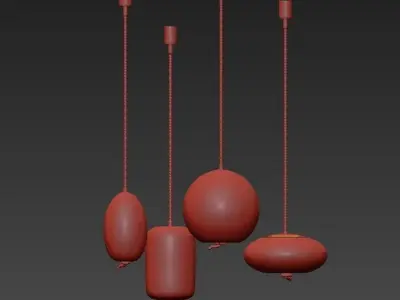 CHIARAMONTE four glass pendant lights hanging from gold chain 3D model