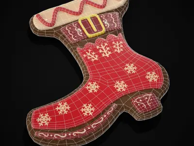 Red White Decorated Gingerbread Boot Low-poly 3D model
