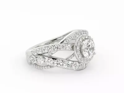 Round Center Diamond Engagement Ring With Diamond Twist Size 9 3D print model