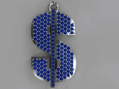 Dollar Sign Gold Diamond Pendant Silver Platinum Luxury Jewelry 3D print model