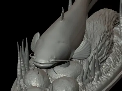 Catfish underwater statue detailed texture for 3D 3D print model