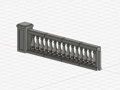 Model Railway Decorative Stone Balustrade with Pillars 3D print model