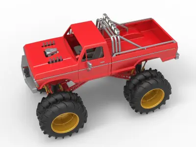 Vintage Monster Truck with double wheels Scale 1 to 25 3D print model