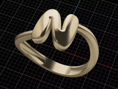 N alphabet bypass shell hallow ring 3D print model