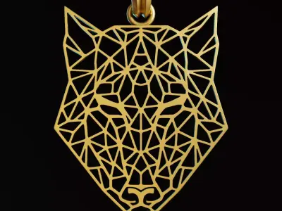 Wolf Stylized Wireframe Pendant Amulet Necklace 3D print model