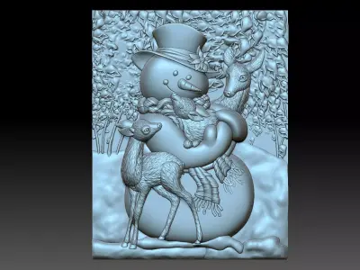 Snowman and reindeer 3D print model