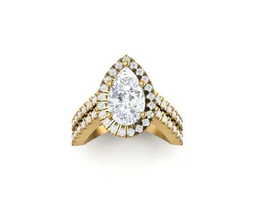 Pear Halo Curved Engagement Ring 3D print model