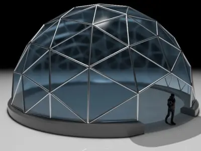 Geodesic Dome with Door Opening and enclosure Panels and Base 3D model
