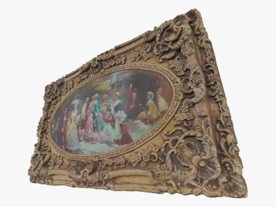 3D Scan Old Painting with classic gold frame 3 Low-poly 3D model