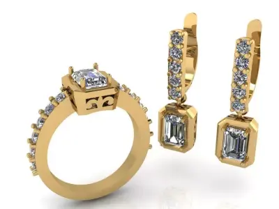 Emerald Earring Ring Set 2411 3D print model