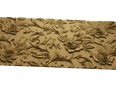 modern rose panel wall decor set relief stl mural CNC 308 3D model