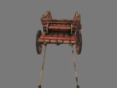 Wooden Cart Low-poly 3D model