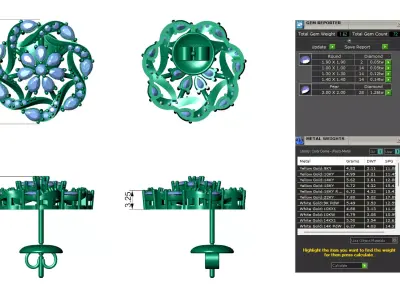 Diamond Gold Earrings with Pear and Round Diamonds For Women 3D print model