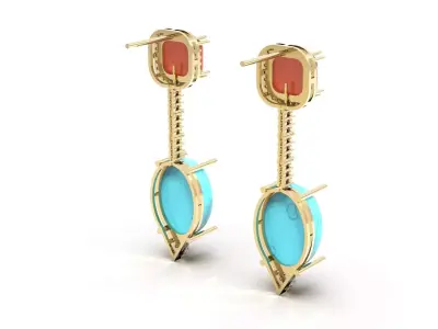 Exquisite Turquoise Coral Earrings Ready for 3D Printing je0170 3D print model